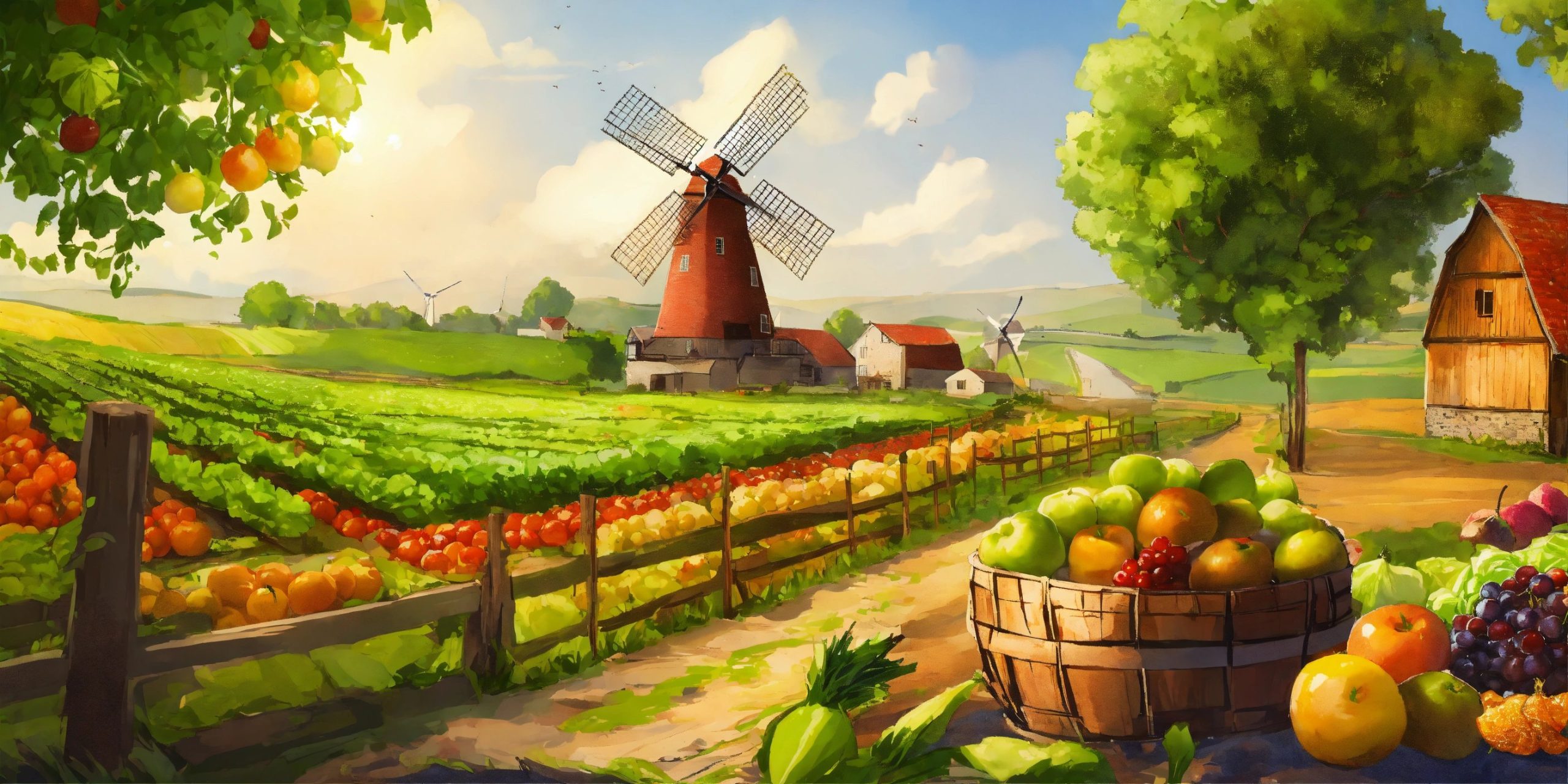 Windy Countryside Farm With Fruits And Vegetables (1)